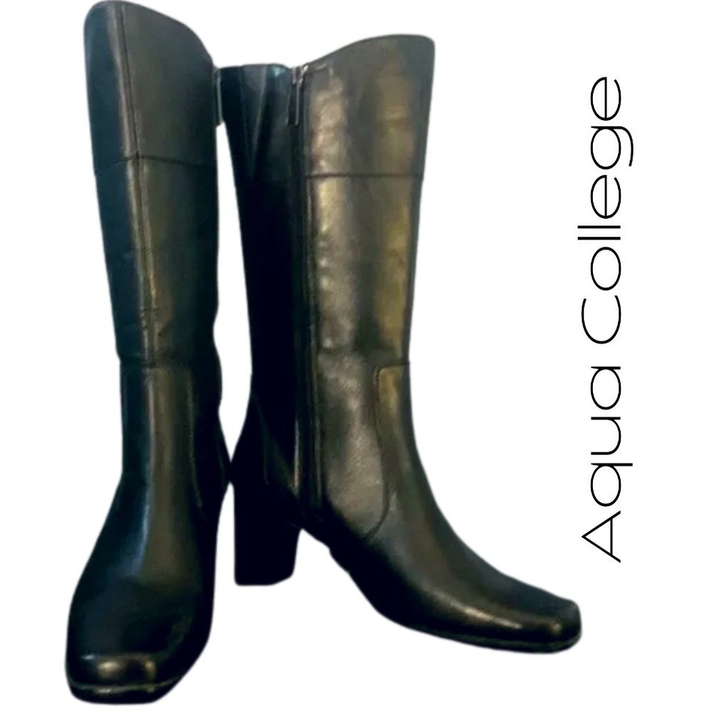 Aqua College square toe Leather calf high heel boots water proof aqua protect 7M